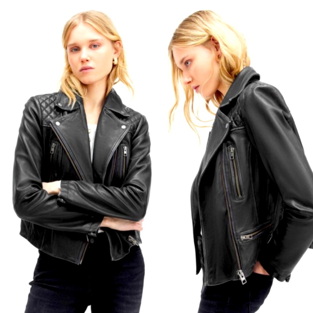 All Saints Cargo Biker Distressed Leather Jacket
